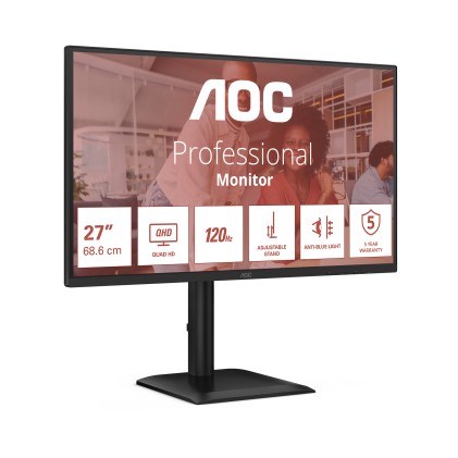 Aoc Monitor 27 Led Ips Qhd 16:9 4Ms 120Hz 350 Cdm, Pivot, Dp/Hdmi, Multimediale