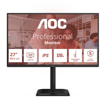 Aoc Monitor 27 Led Ips Qhd 16:9 4Ms 120Hz 350 Cdm, Pivot, Dp/Hdmi, Multimediale