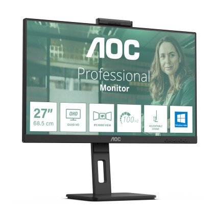 Aoc Monitor 27 Led Ips Qhd 16:9 4Ms 350 Cdm, Webcam, Usb-C, Pivot, Dp/2Hdmi, Multimediale