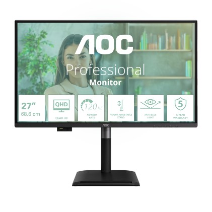 Aoc Monitor 27 Led Ips Qhd 16:9 4Ms 120Hz 350 Cdm, Pivot, Dp/Hdmi, Usb-C, Multimediale