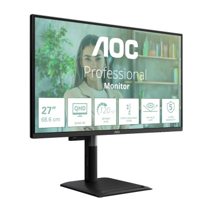 Aoc Monitor 27 Led Ips Qhd 16:9 4Ms 120Hz 350 Cdm, Pivot, Dp/Hdmi, Usb-C, Multimediale
