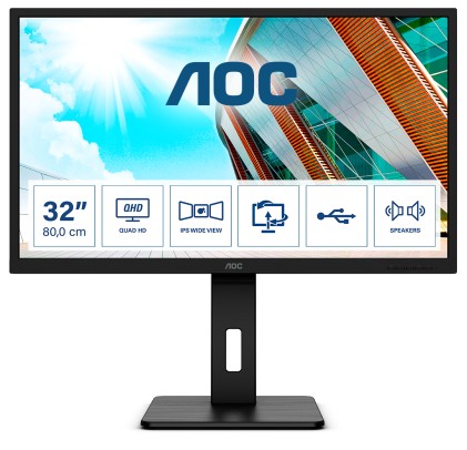 Aoc Monitor 31,5 Led Ips 16:9 2K Qhd 250 Cdm, Usb-C, Dp/Hdmi, Pivot, Multimediale