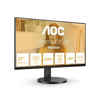 Aoc Monitor 27 Led Ips 4K Uhd 16:9 4Ms 350 Cdm, Reg Altezza, Usb-C Dock, Hdmi, Multimediale