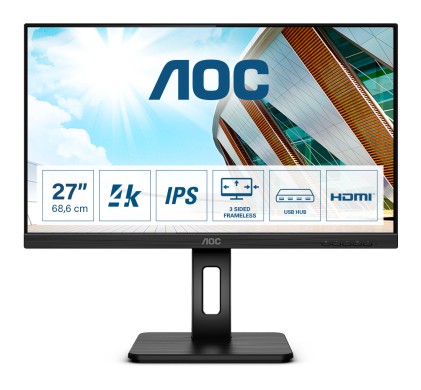 Aoc Monitor 27 Led Ips 4K Uhd 16:9 350 Cdm, Dp/Hdmi, Pivot, Multimediale