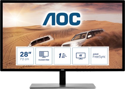 AOC U2879VF 28inch TFT 16:9 300cd/m2 80M:1 3840x2160 DVI HDMI DP TCO6 Gaming black silver