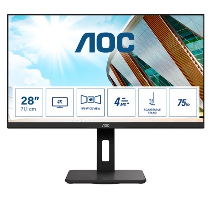 Aoc Monitor 28 Led Ips 16:9 4K Uhd 300 Cdm, Usb-C, Dp/Hdmi, Pivot, Multimediale