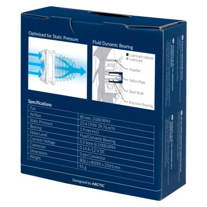 Ventola per case da 80mm ottimizzata per la pressione statica Arctic P8 Black