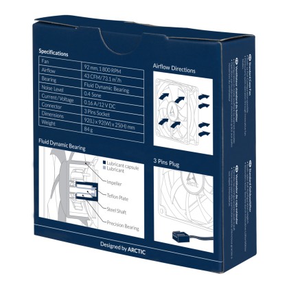 ARCTIC F9-92 mm Ventola, Basso Livello Rumore, Custodia Standard, CPU per PC, Cuscinetto Fluido Dinamico, Ventilazione 1800 RPM, 0,4 Sone - Nero/Bianco