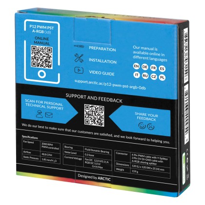 Ventola per case da 120mm semi-passiva con A-RGB Arctic P12 PWM PST A-RGB