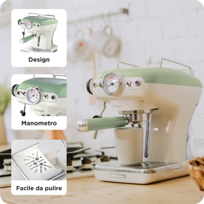 Macchina Caffe Ariete Espresso 1389 Vintage Verde Polvere E Cialde