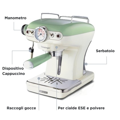 Macchina Caffe Ariete Espresso 1389 Vintage Verde Polvere E Cialde