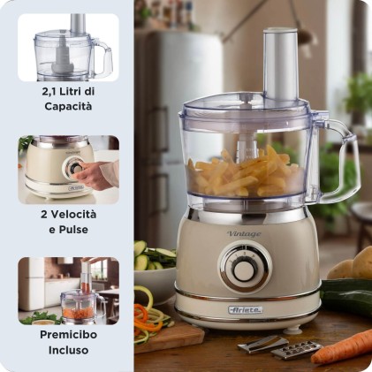 Robot Da Cucina 1000W 2 Velocita Serie Vintage 2,1 Litri Beige
