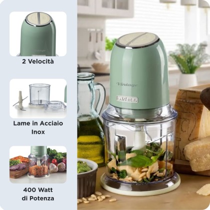 Tritatutto Chopper 400W Inox 4 Lame 600Ml Verde