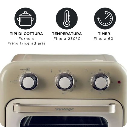 Friggitrice Ad Aria + Forno 16Litri Serie Vintage Beige