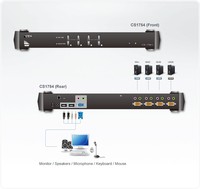 ATEN CS1754Q9-AT-G KVM 4/1 CS-1754 USB 19 PS/2 Audio PC MAC SUN