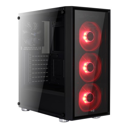 Aerocool Quartz RED Case Middle Tower Full Tempered Glass Panel