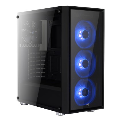 Aerocool Quartz BLUE Case Middle Tower Full Tempered Glass Panel