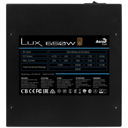 Aerocool LUX 650W alimentatore per computer 20+4 pin ATX ATX Nero