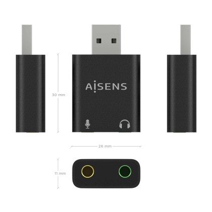 Convertitore audio da USB-A a Aisens 48KHz - USB-A/M-2xJACK 3.5/H - Colore nero