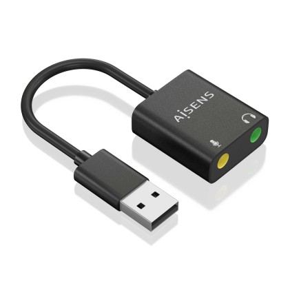 Convertitore audio da USB-A a Aisens 48KHz - USB-A/M-2xJACK 3.5/H - 10 cm - Colore nero