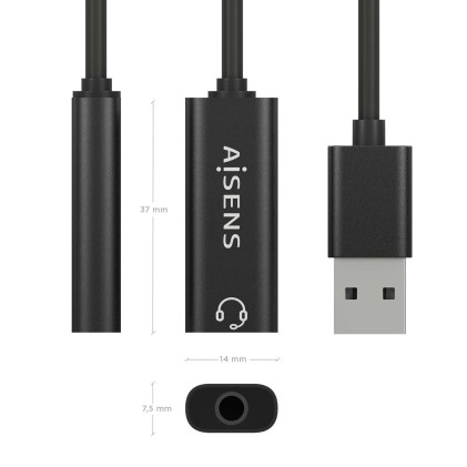 Convertitore audio da USB-A a Aisens 48KHz - USB-A/M-JACK 3.5/H - 10 cm - Colore nero