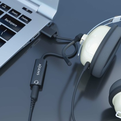 Convertitore audio da USB-A a Aisens 48KHz - USB-A/M-JACK 3.5/H - 10 cm - Colore nero