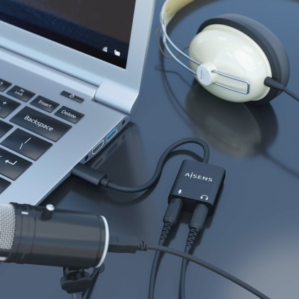 Convertitore audio da USB-C a Aisens 48KHz - USB-C/M-2xJACK 3.5/H - 10 cm - Colore nero