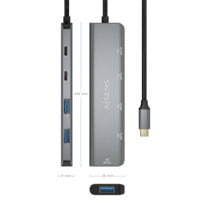AISENS A109-0857 hub di interfaccia USB 3.2 Gen 1 (3.1 Gen 1) Type-C 5 Mbit/s Grigio
