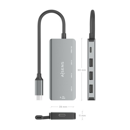 AISENS A109-0945 replicatore di porte e docking station per laptop Cablato USB 3.2 Gen 1 (3.1 Gen 1) Type-C Grigio