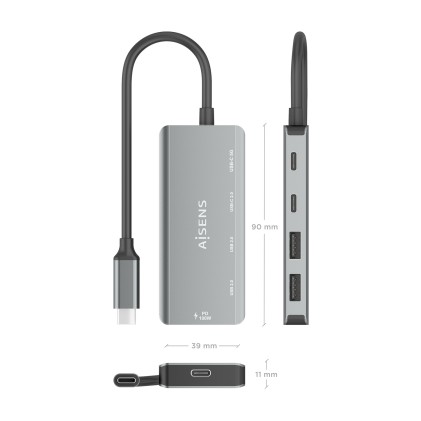 AISENS A109-0946 replicatore di porte e docking station per laptop Cablato USB 3.2 Gen 1 (3.1 Gen 1) Type-C Grigio