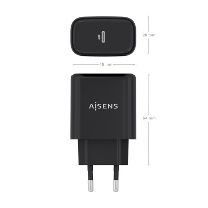 AISENS A110-0970 Caricabatterie per dispositivi mobili Fotocamera, GPS, Telefono cellulare, Computer portatile, Smartphone, Tablet, Universale Nero AC Ricarica rapida Interno
