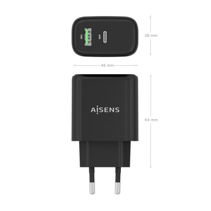 AISENS A110-0972 Caricabatterie per dispositivi mobili Fotocamera, GPS, Telefono cellulare, Computer portatile, Smartphone, Tablet, Universale Nero AC Ricarica rapida Interno