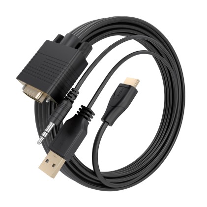 AISENS A115-1009 cavo e adattatore video 2 m VGA (D-Sub) + 3.5mm + USB Type-A HDMI tipo A (Standard) Nero