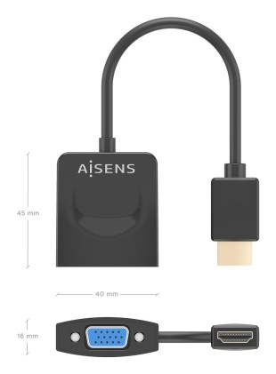 AISENS A122-0947 cavo e adattatore video 0,15 m HDMI tipo A (Standard) VGA (D-Sub) Nero