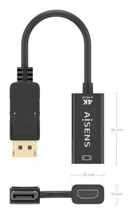 AISENS A125-0905 cavo e adattatore video 0,15 m DisplayPort HDMI tipo A (Standard) Nero
