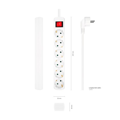 AISENS A154-0535 prolunghe e multiple 1,4 m 6 presa(e) AC Interno Bianco