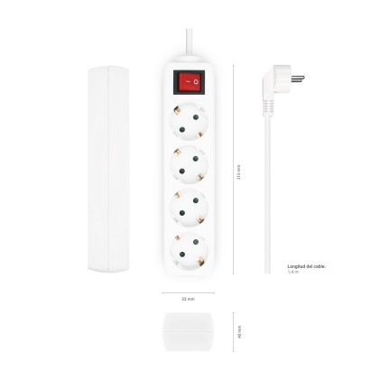 AISENS A154-0649 prolunghe e multiple 1,4 m 4 presa(e) AC Interno Bianco