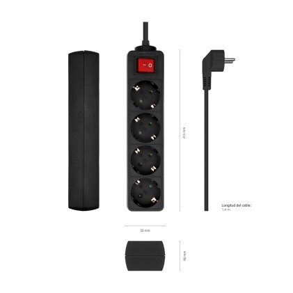 AISENS A154-0650 prolunghe e multiple 1,4 m 4 presa(e) AC Interno Nero