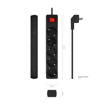 AISENS A154-0652 prolunghe e multiple 1,4 m 5 presa(e) AC Interno Nero