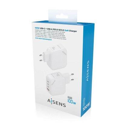 AISENS ASCH-100W4P028-W Caricabatterie per dispositivi mobili Universale Bianco AC Ricarica rapida Interno