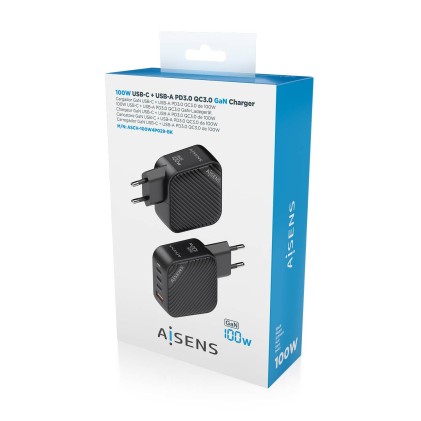 Caricabatterie Aisens GAN 100W - 3xUSB-C PD3.0 QC4.0 - 1xUSB-A QC3.0
