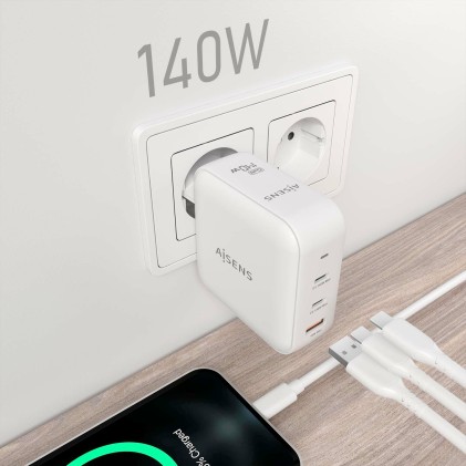 AISENS ASCH-140W3P030-W Caricabatterie per dispositivi mobili Universale Bianco AC Ricarica rapida Interno