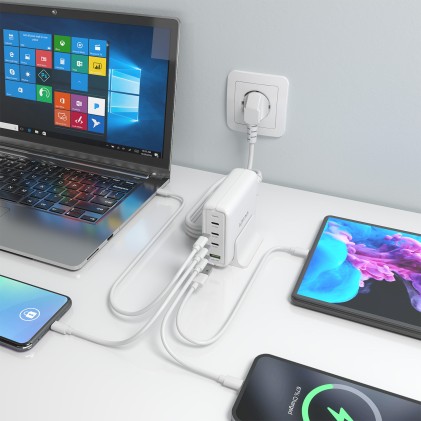 AISENS ASCH-140W4P055-W Caricabatterie per dispositivi mobili Universale Bianco AC Ricarica rapida Interno