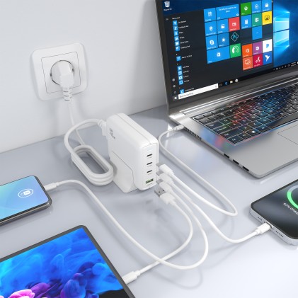 AISENS ASCH-140W4P055-W Caricabatterie per dispositivi mobili Universale Bianco AC Ricarica rapida Interno