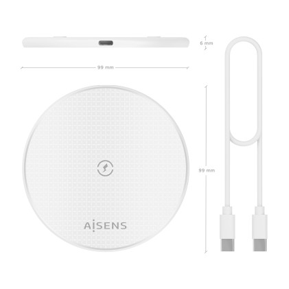 AISENS ASCH-15W1WC057-W Caricabatterie per dispositivi mobili Smartphone Bianco USB Carica wireless Interno