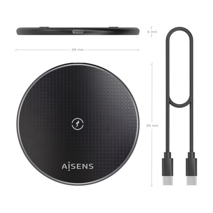 AISENS ASCH-15W1WC058-BK Caricabatterie per dispositivi mobili Smartphone Nero USB Carica wireless Interno