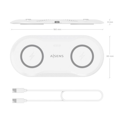 AISENS ASCH-15W2WC059-W Caricabatterie per dispositivi mobili Cuffie, Smartphone Bianco USB Carica wireless Interno