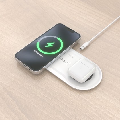 AISENS ASCH-15W2WC059-W Caricabatterie per dispositivi mobili Cuffie, Smartphone Bianco USB Carica wireless Interno