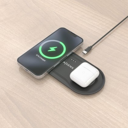 AISENS ASCH-15W2WC060-BK Caricabatterie per dispositivi mobili Cuffie, Smartphone Nero USB Carica wireless Interno
