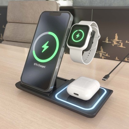 AISENS ASCH-15W3WC043-BK Caricabatterie per dispositivi mobili Auricolare, Telefono cellulare, Smartphone, Orologio intelligente Nero USB Carica wireless Ricarica rapida Interno